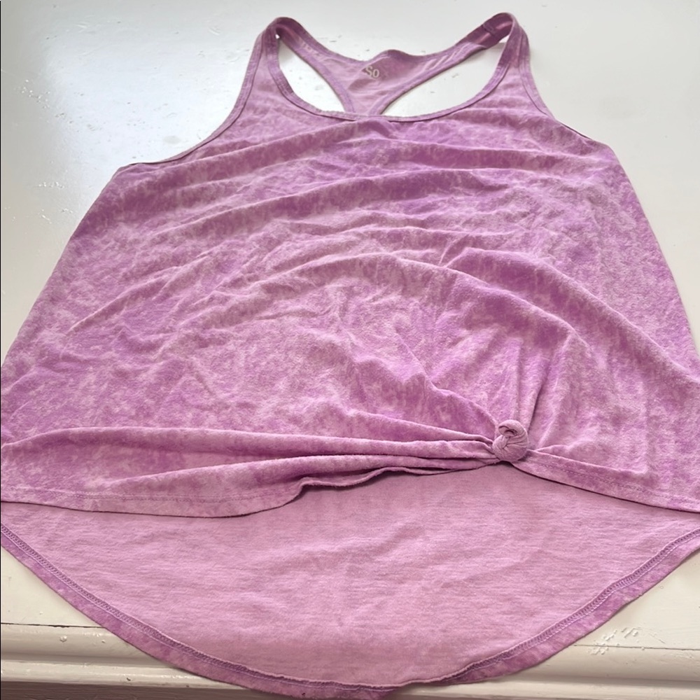 SO Large Purple Tye Dye Front Knot Racerback Basic Tank Top